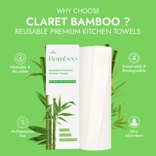 Claret Bamboo Reusable Premium Kitchen Towel 1 Ply 20 Pulls