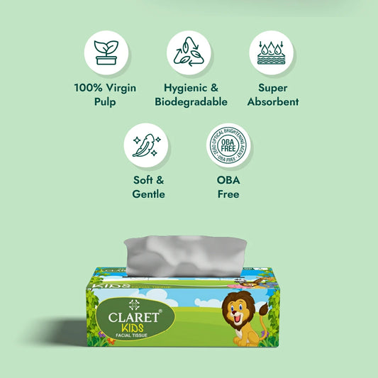 Claret 4 in 1 Facial Tissue for Kids 2 Ply 100 Pulls
