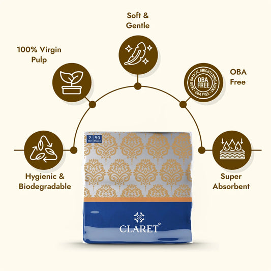 Claret Soft Napkin Printed 2 Ply 50 Pulls - 33 x 33cm