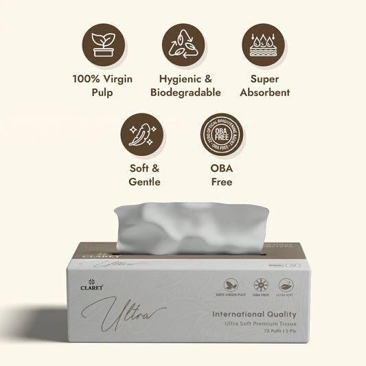 Claret Ultra Premium 3 Ply Facial Tissue 75 Pulls (Assorted)