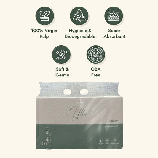 Claret Ultra Toilet Rolls 12 in 1 Combo 3 Ply 300 Pulls