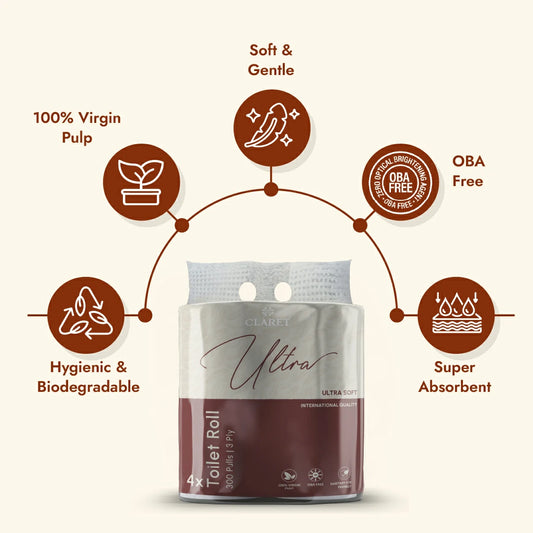 Claret Ultra Toilet Rolls 4 in 1 Combo 3 Ply 300 Pulls
