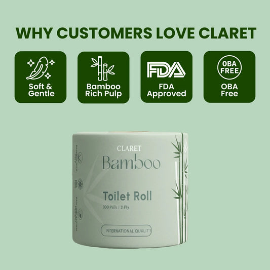 Claret Bamboo Single Toilet Roll 2 Ply 300 Pulls