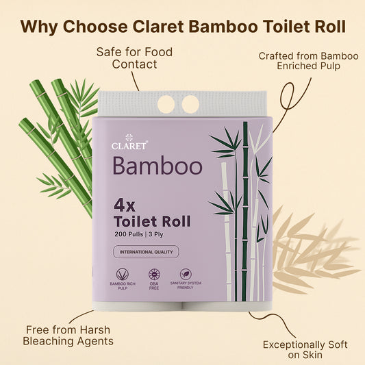 Claret Bamboo Toilet Rolls 4 in 1 Combo 3 Ply 200 Pulls
