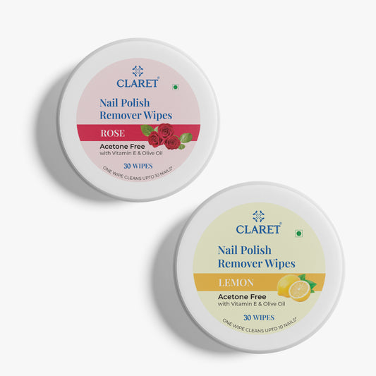 Claret Nail Polish Remover Wipes Combo | Lemon and Rose | 30 Wipes