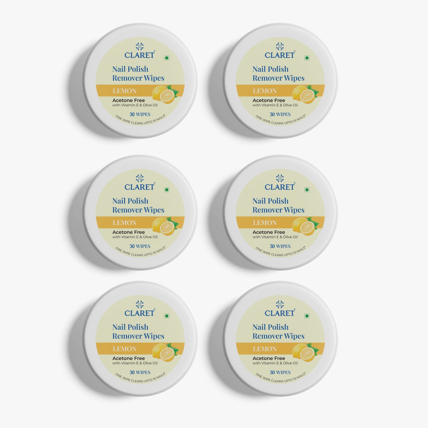 Claret Nail Polish Remover Wipes | Lemon | 30 Wipes