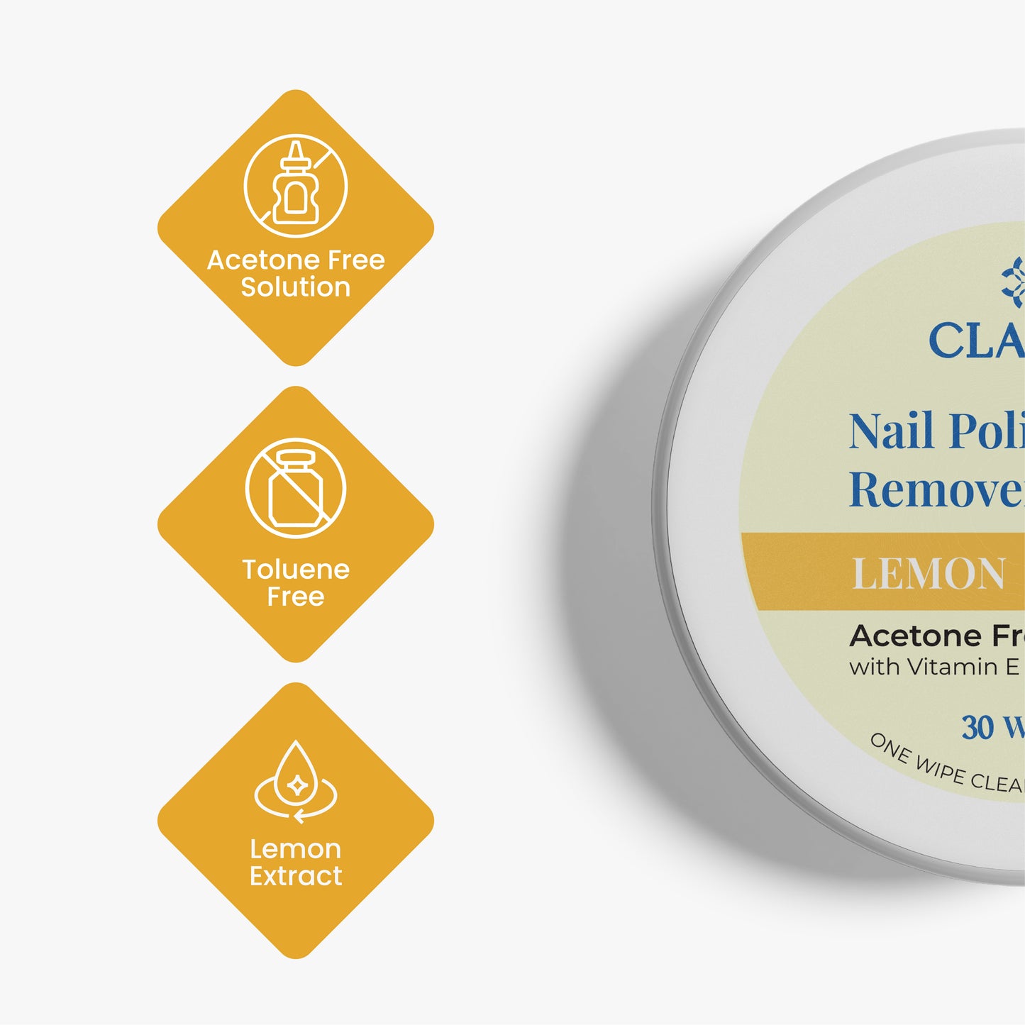 Claret Nail Polish Remover Wipes | Lemon | 30 Wipes
