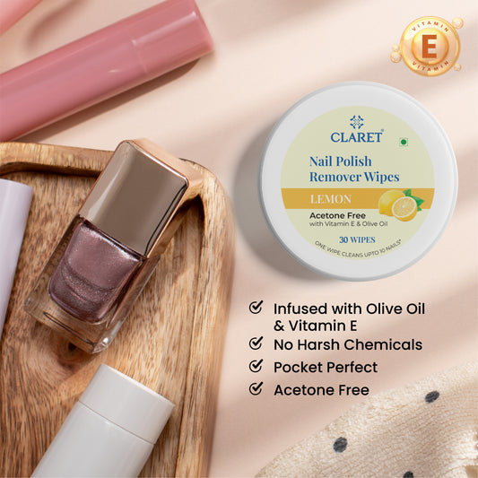 Claret Nail Polish Remover Wipes | Lemon | 30 Wipes