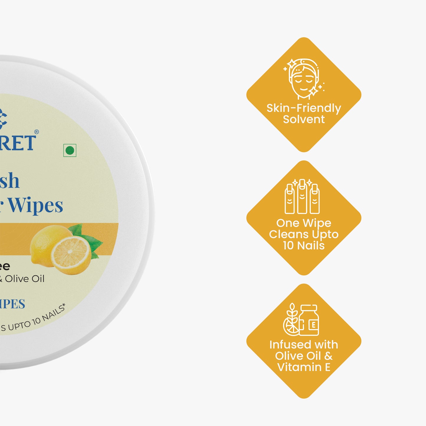 Claret Nail Polish Remover Wipes | Lemon | 30 Wipes