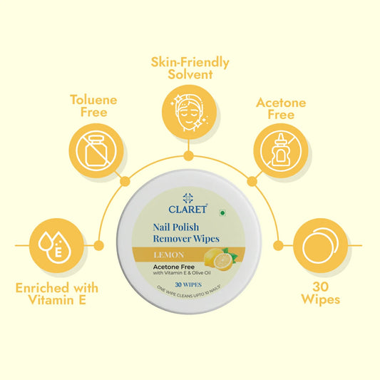 Claret Nail Polish Remover Wipes | Lemon | 30 Wipes