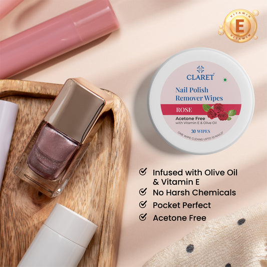 Claret Nail Polish Remover Wipes | Rose | 30 Wipes