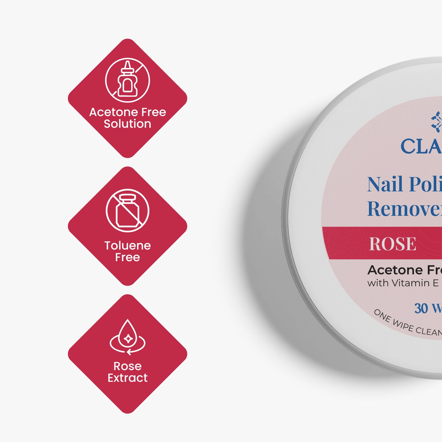 Claret Nail Polish Remover Wipes | Rose | 30 Wipes
