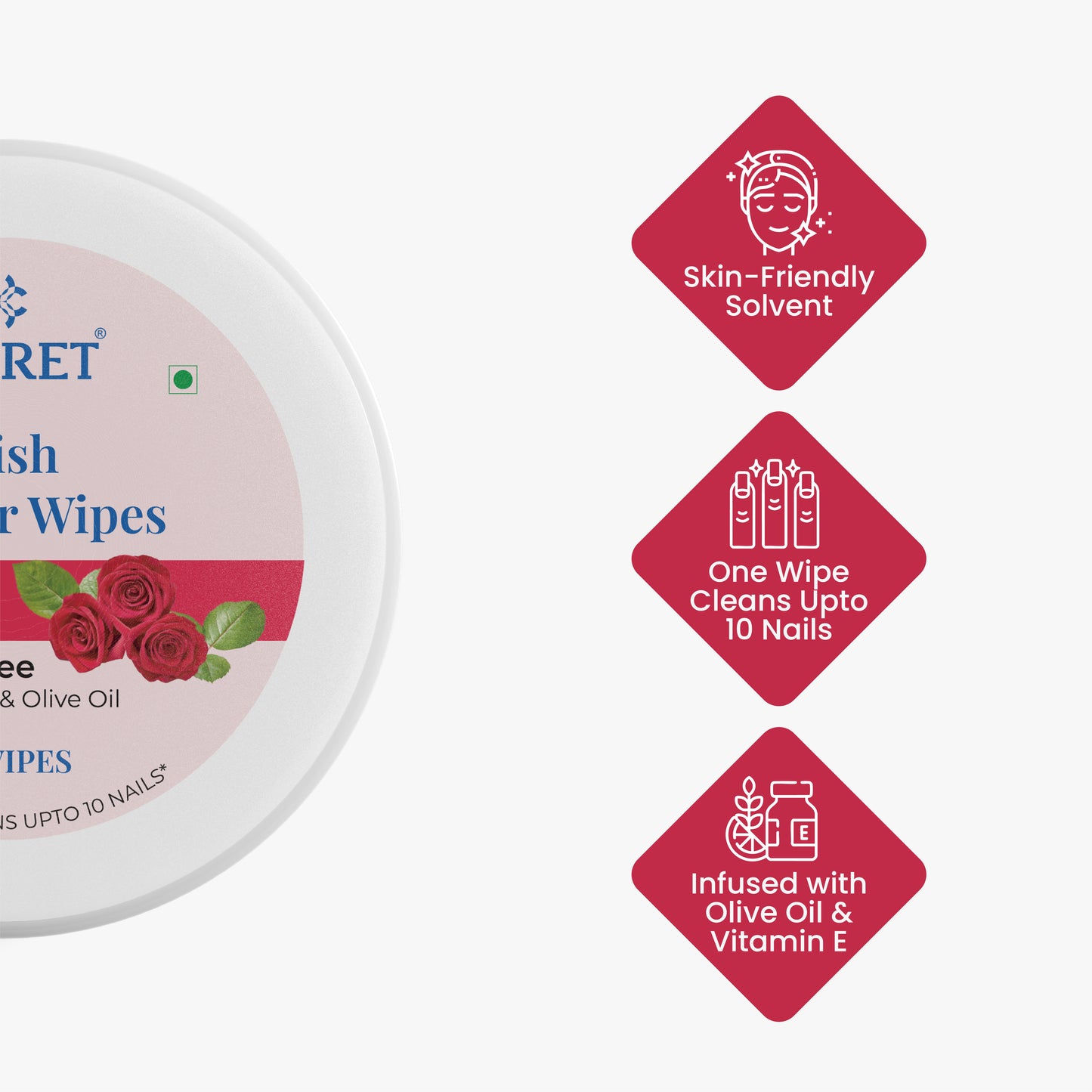Claret Nail Polish Remover Wipes | Rose | 30 Wipes