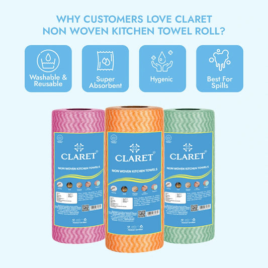 Claret Non-Woven Kitchen Towel 1 Ply 80 Pulls (Assorted)