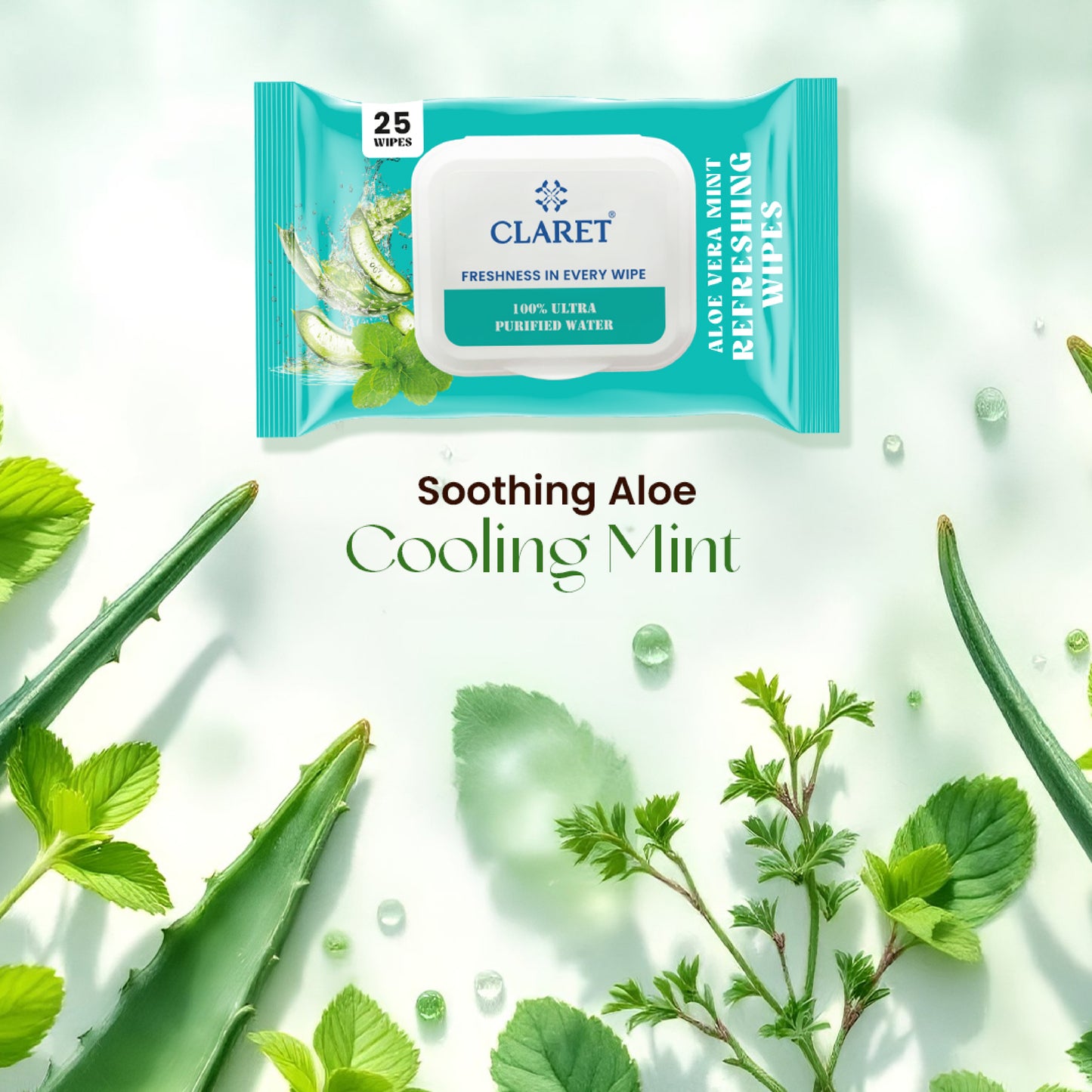 Claret Refreshing Wet Wipes Combo Aloe Vera Mint, Cucumber & Lemon | 25 Pulls