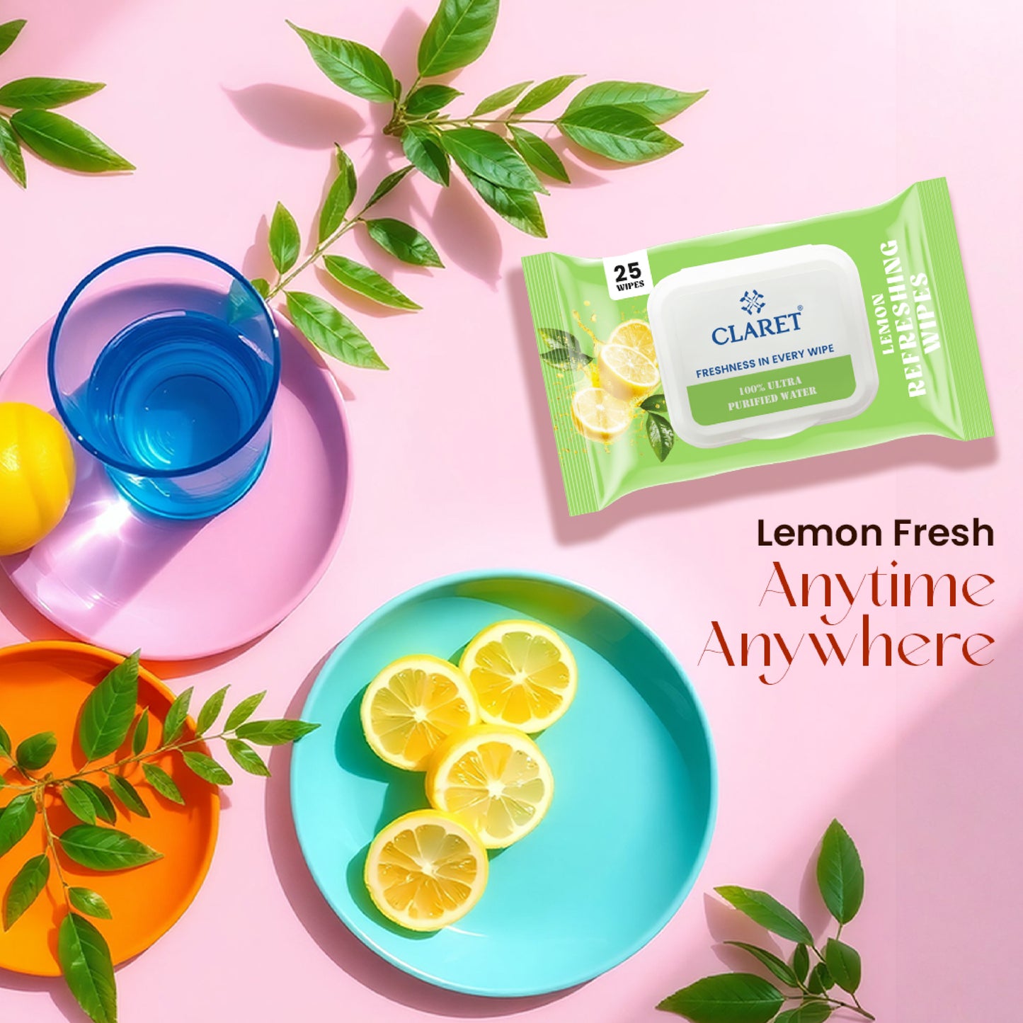Claret Refreshing Wet Wipes Combo Aloe Vera Mint, Cucumber & Lemon | 25 Pulls
