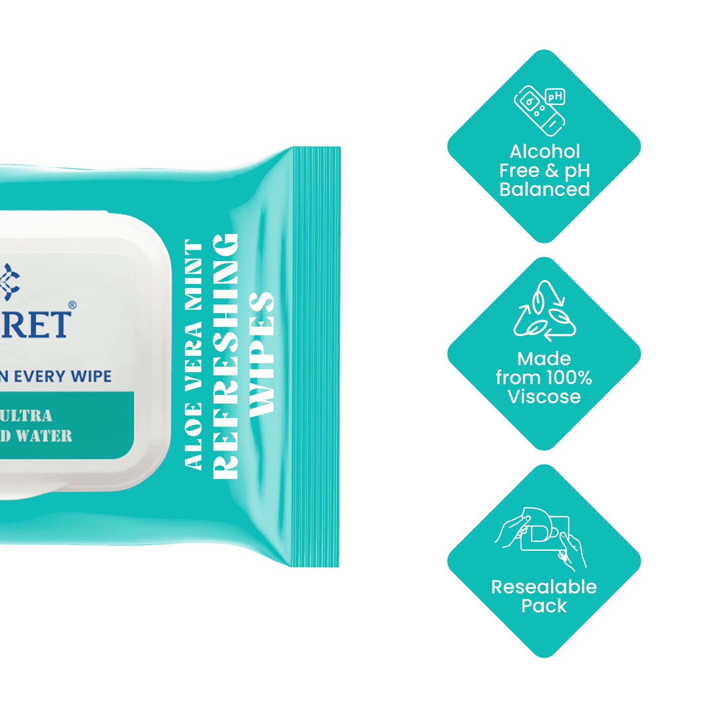 Claret Refreshing Wet Wipes Combo Aloe Vera Mint, Cucumber & Lemon | 25 Pulls