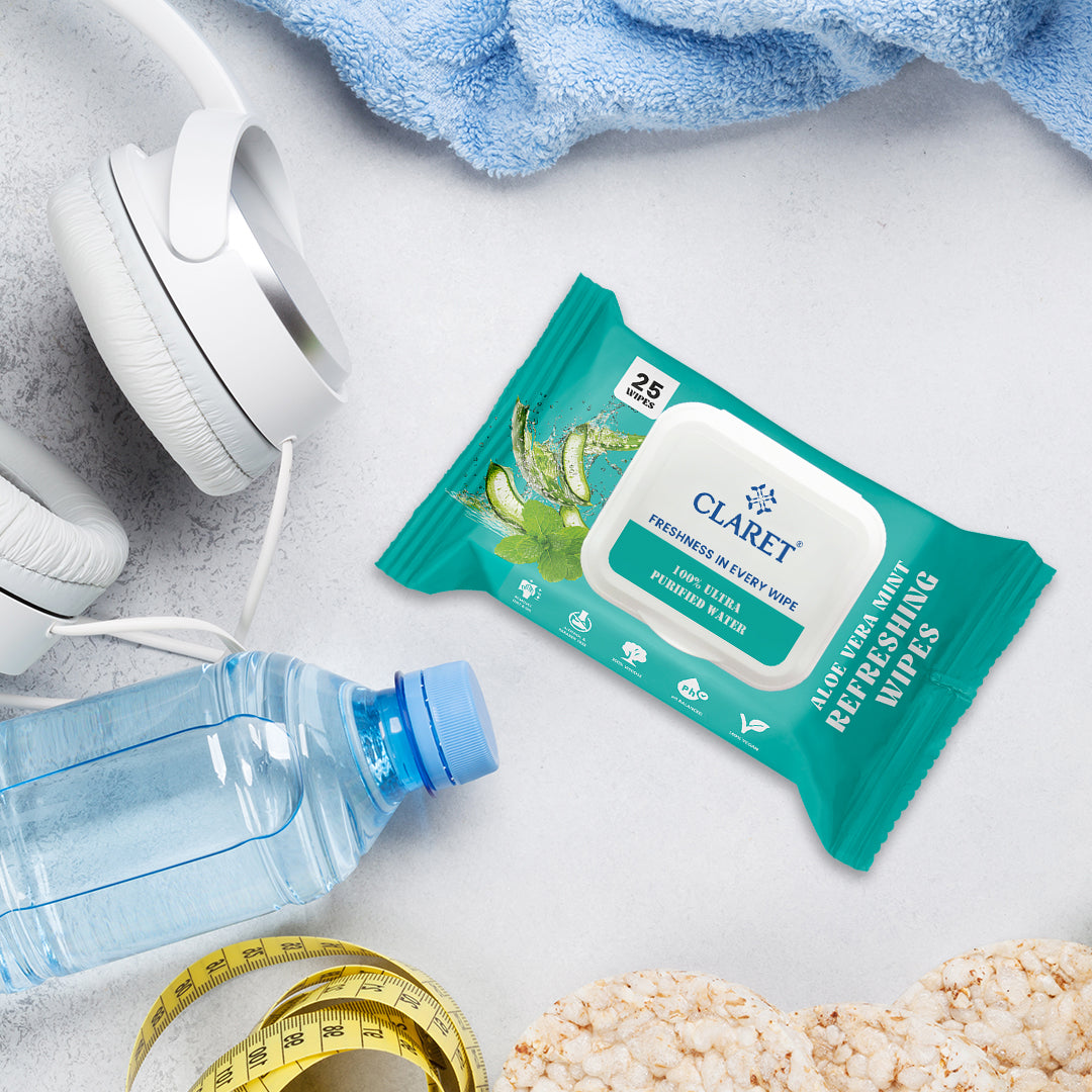 Claret Refreshing Wet Wipes Combo Aloe Vera Mint, Cucumber & Lemon | 25 Pulls