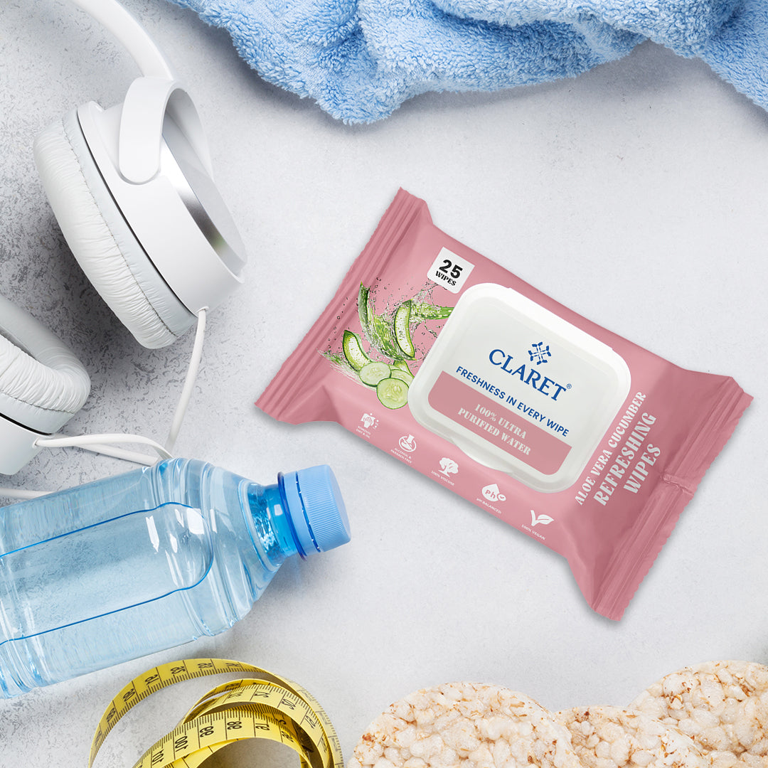 Claret Refreshing Wet Wipes Combo Aloe Vera Mint, Cucumber & Lemon | 25 Pulls