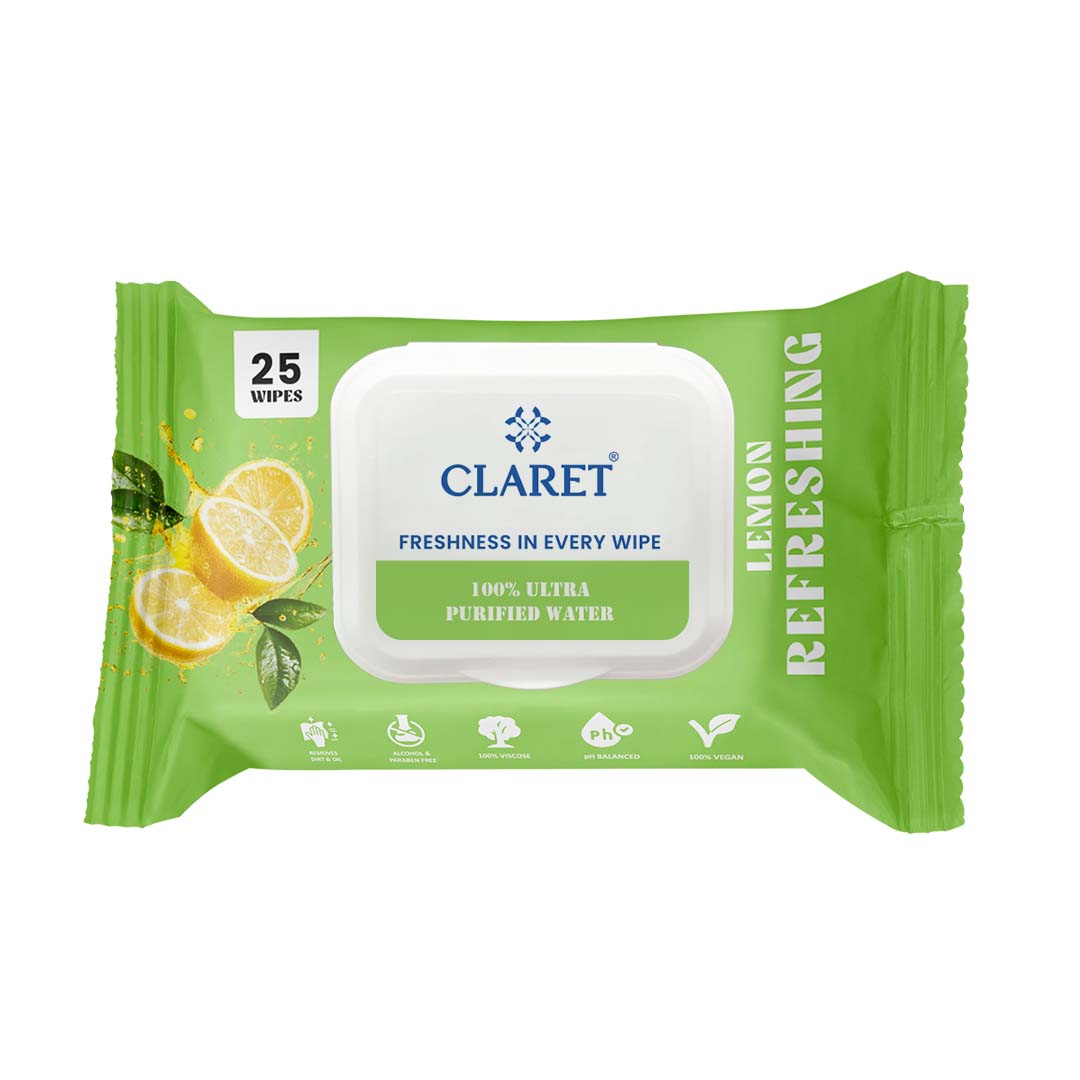 Claret Refreshing Wet Wipes Combo Aloe Vera Mint, Cucumber & Lemon | 25 Pulls