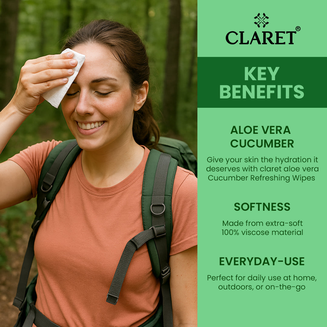 Claret Refreshing Wet Wipes Combo Aloe Vera Mint, Cucumber & Lemon | 25 Pulls