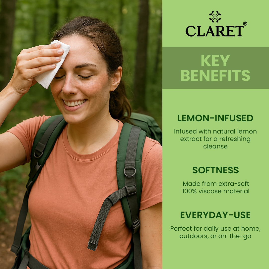 Claret Refreshing Wet Wipes Combo Aloe Vera Mint, Cucumber & Lemon | 25 Pulls