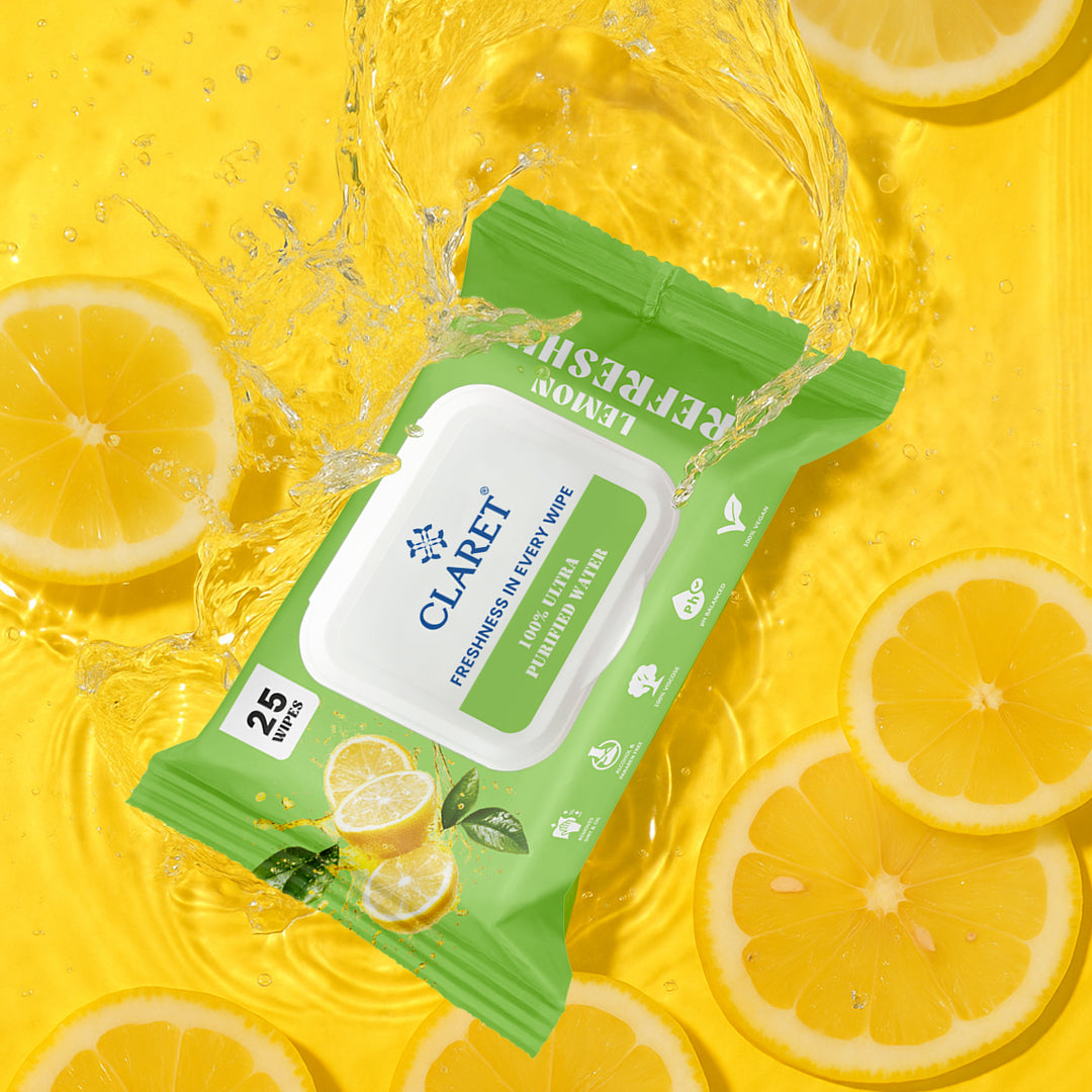 Claret Refreshing Wet Wipes Combo Aloe Vera Mint, Cucumber & Lemon | 25 Pulls