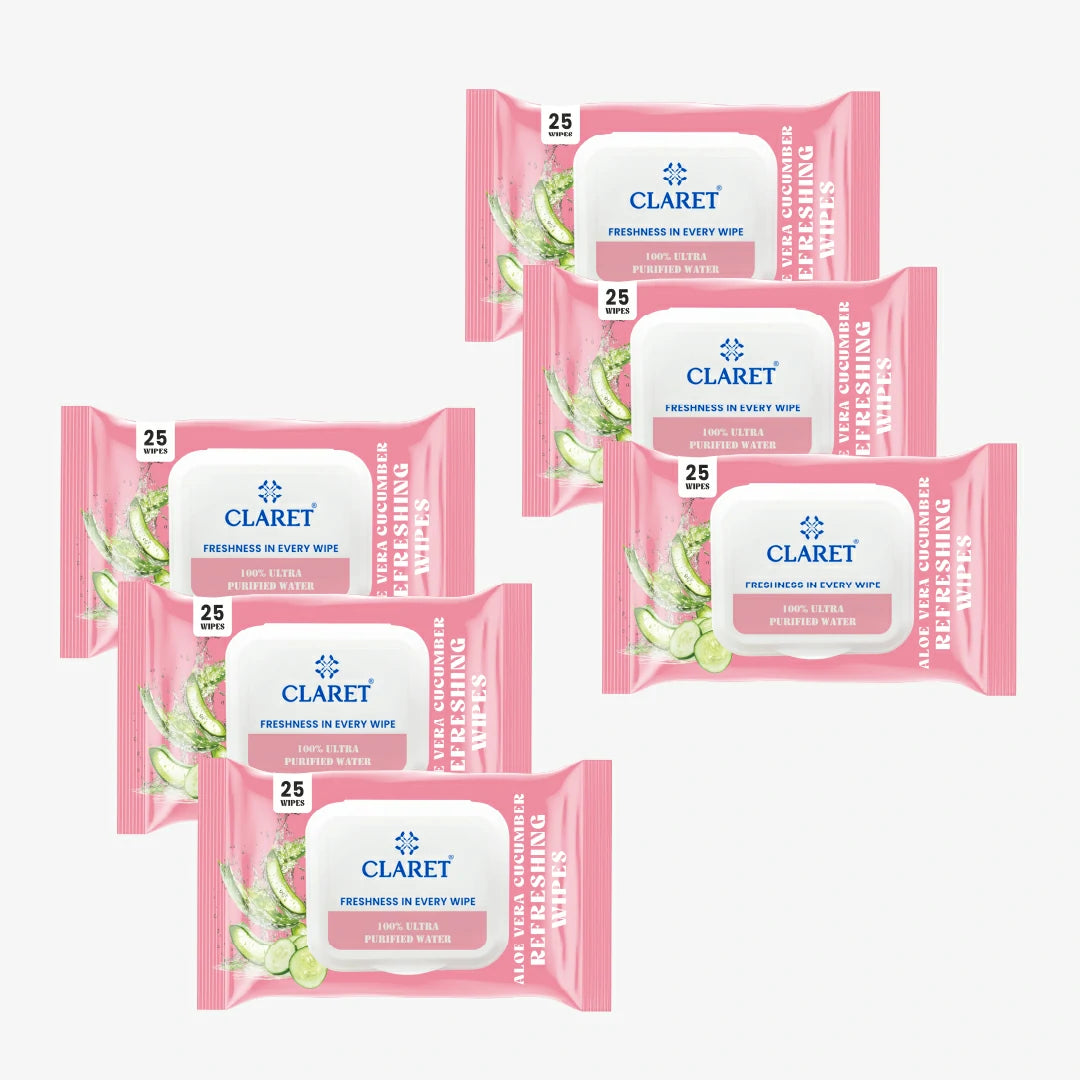 Claret Refreshing Wet Wipes With Aloe Vera & Cucumber | 25 Pulls