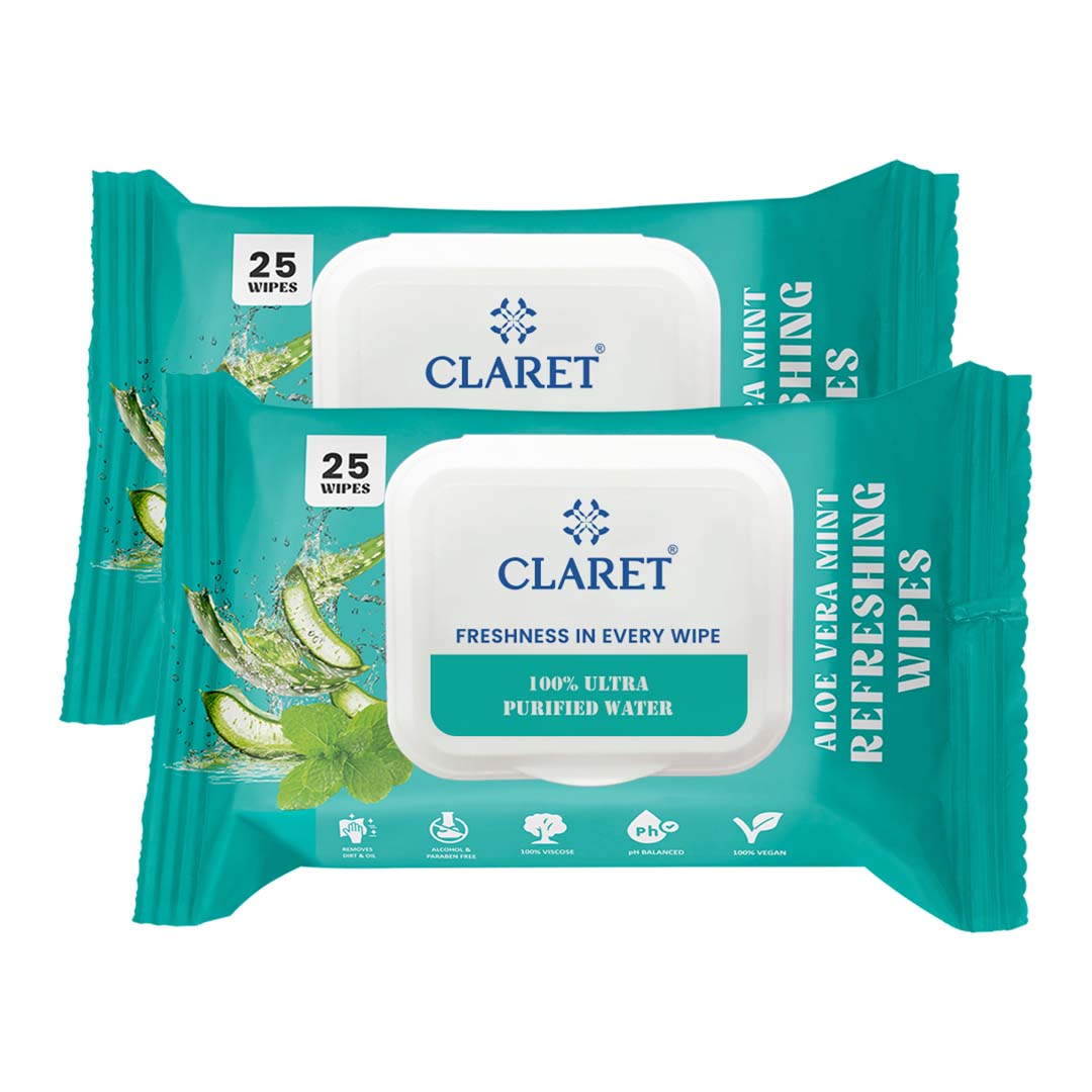 Claret Refreshing Wet Wipes With Aloe Vera & Mint | 25 Pulls