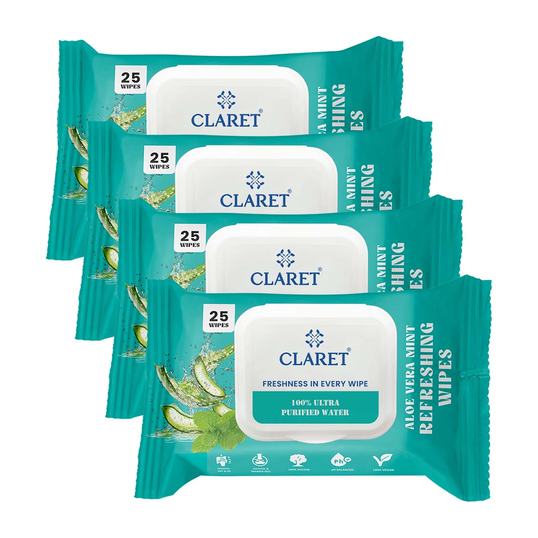 Claret Refreshing Wet Wipes With Aloe Vera & Mint | 25 Pulls