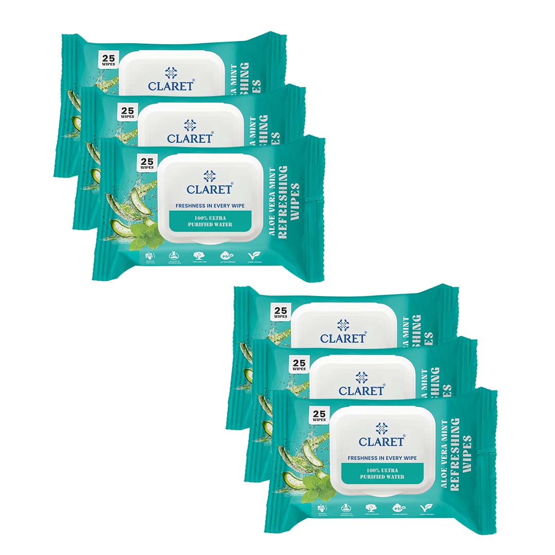 Claret Refreshing Wet Wipes With Aloe Vera & Mint | 25 Pulls