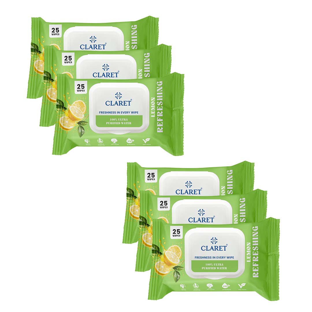 Claret Refreshing Wet Wipes With Lemon | 25 Pulls