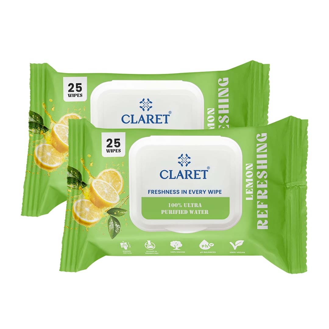 Claret Refreshing Wet Wipes With Lemon | 25 Pulls