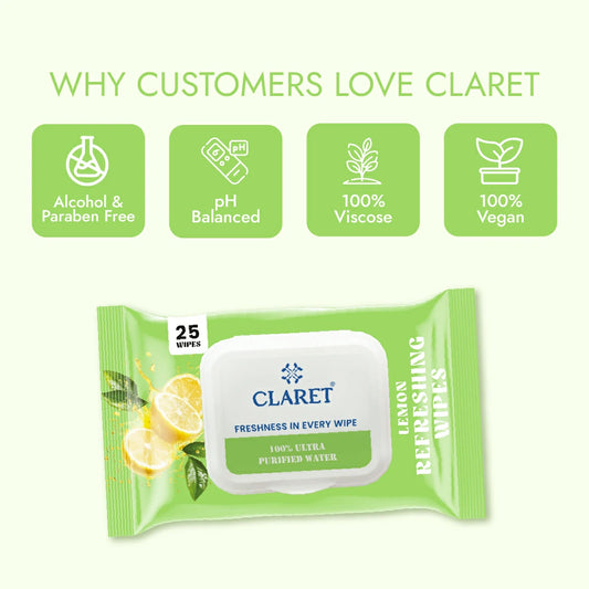 Claret Refreshing Wet Wipes With Lemon | 25 Pulls
