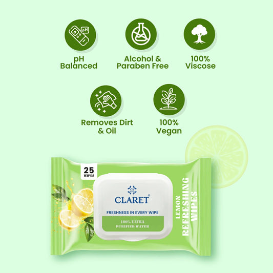 Claret Refreshing Wet Wipes With Lemon | 25 Pulls