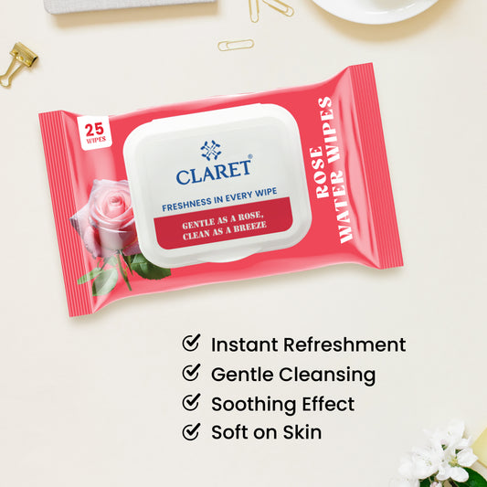 Claret Rose Water Wipes | 25 Wipes