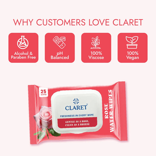 Claret Rose Water Wipes | 25 Wipes