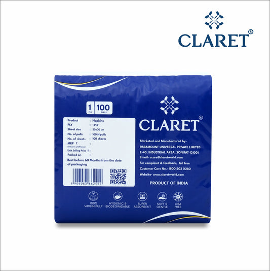 Claret Soft Napkin 1 Ply 100 Pulls - 30 x 30cm