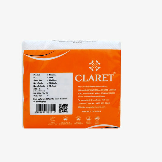 Claret Soft Napkin 1 Ply 70 Pulls - 27 x 30cm