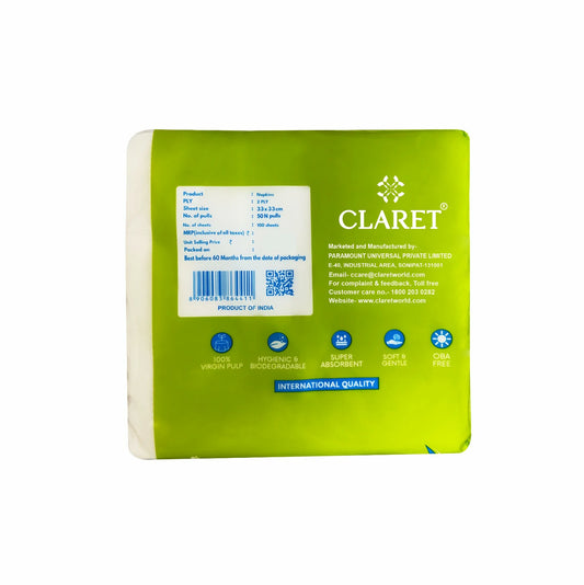 Claret Soft Napkin Plain 2 Ply 50 Pulls - 33 x 33cm