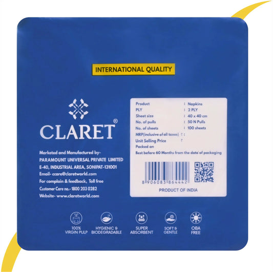 Claret Soft Napkin Plain 2 Ply 50 Pulls - 40 x 40cm