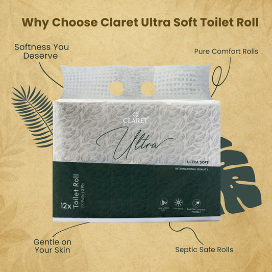 Claret Ultra Toilet Rolls 12 in 1 Combo 3 Ply 300 Pulls