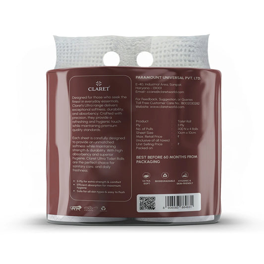 Claret Ultra Toilet Rolls 4 in 1 Combo 3 Ply 300 Pulls
