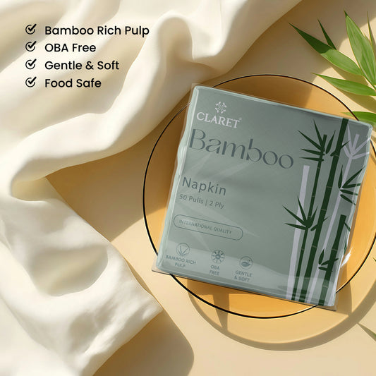 Claret Bamboo Napkin Single 2 Ply 50 Pulls - 30 x 30cm