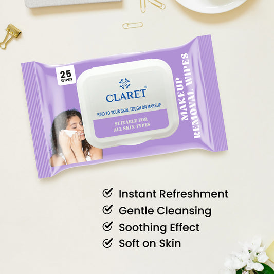 Claret Gentle Makeup Removal Wet Wipes | 25 Wipes
