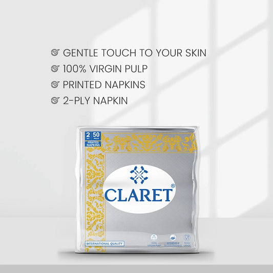 Claret Soft Napkin Printed 2 Ply 50 Pulls - 40 x 40cm