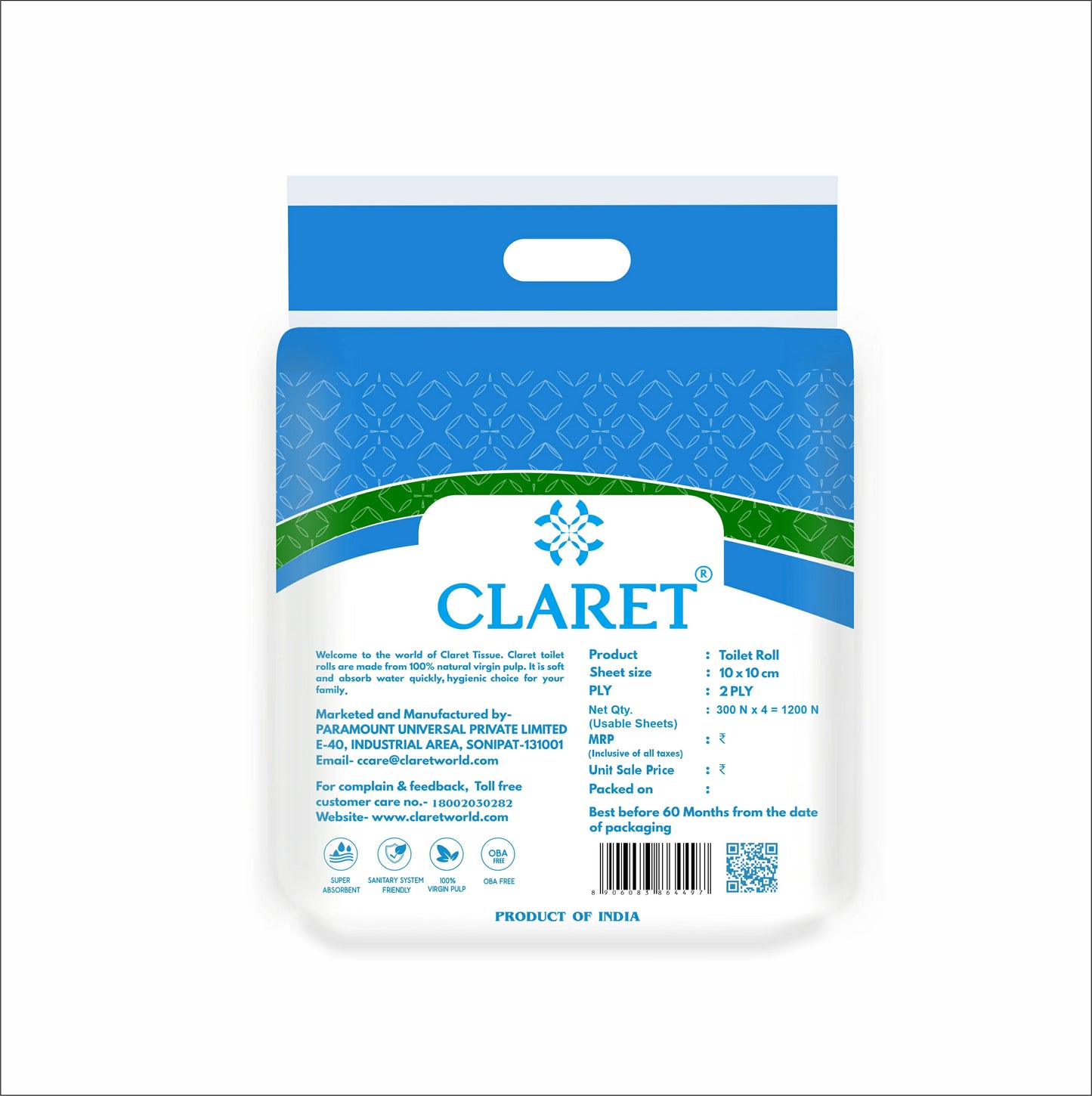 Claret Toilet Rolls 4 in 1 Combo 2 Ply 300 Pulls