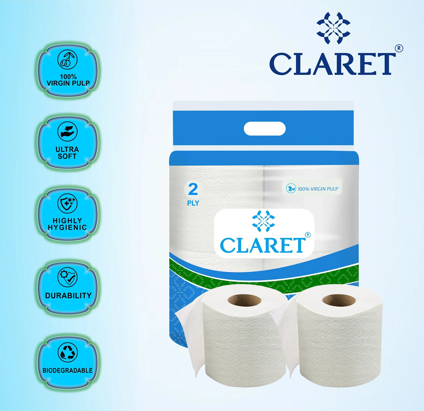 Claret Toilet Rolls 4 in 1 Combo 2 Ply 300 Pulls