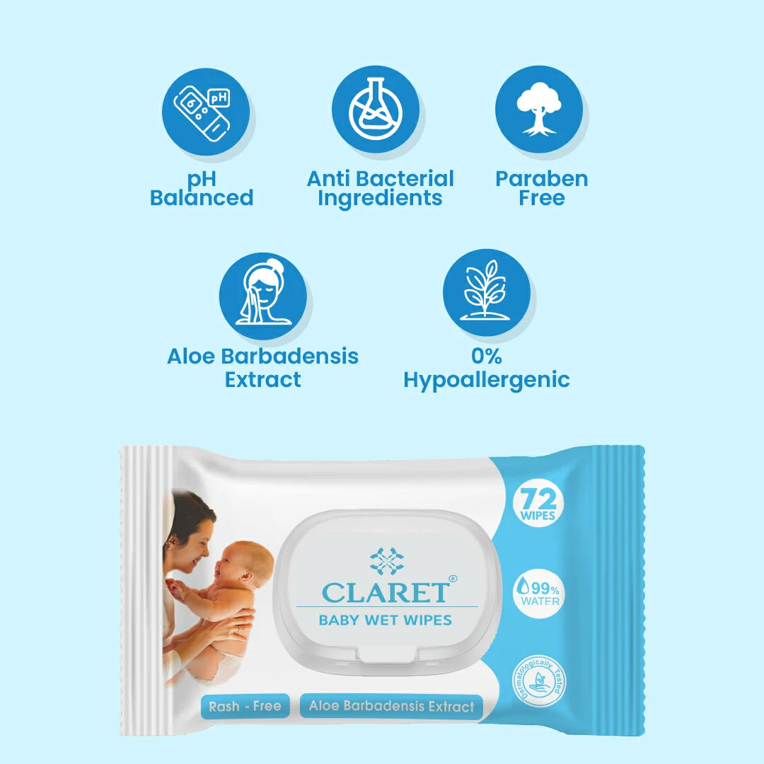 Claret Baby Wet Wipes 1 Ply