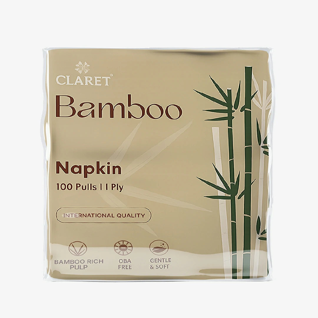Claret Bamboo Napkin Single 1 Ply 100 Pulls - 30 x 30cm